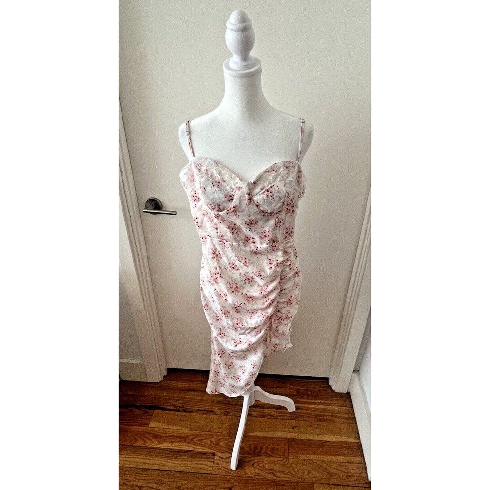 XL Cider Brand New Pink White Floral Rouched Dainty Cottage Boho Fairy Y2K Dress